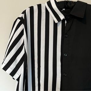 Collared spliced striped and black shirt.